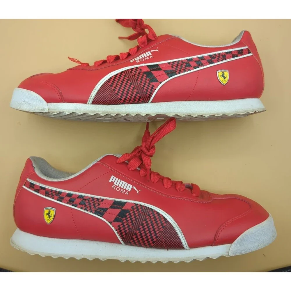 Puma Roma Scuderia Ferrari Shoes Men's Size 11.5 Rosa Corsa Checkered Red/Black